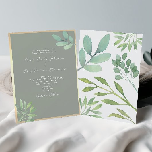 Invitation botanique verte sauge moderne