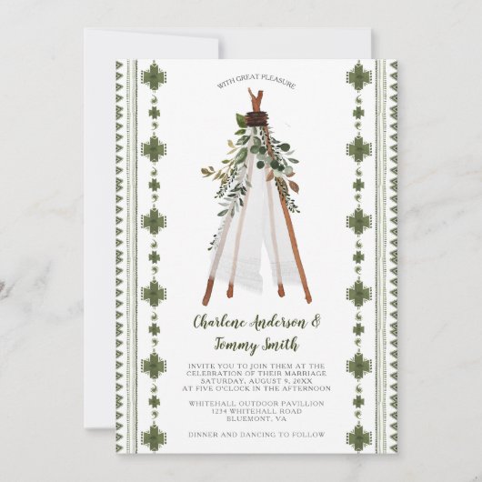 Invitation Botanique verte Tribal Boho Teepee (Devant)