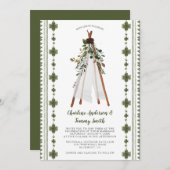Invitation Botanique verte Tribal Boho Teepee (Devant / Derrière)