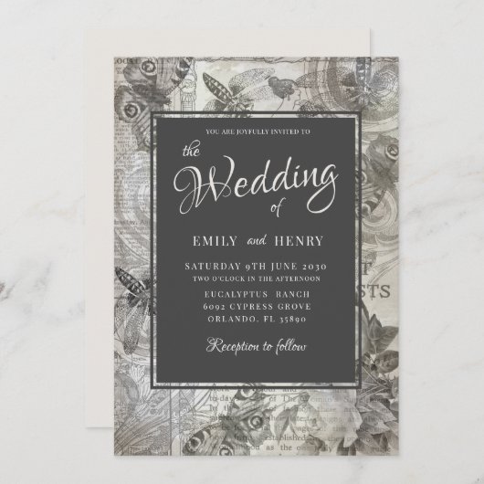 Invitation Botanique vintage Le Mariage de (Devant / Derrière)