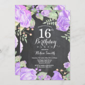 Invitation Botanique Violet Floral 16e anniversaire Invitatio (Devant / Derrière)