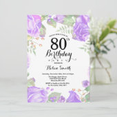 Invitation Botanique Violet Floral 80e anniversaire Invitatio (Debout devant)