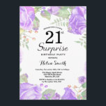 Invitation Botanique Violet Floral Surprise 21e anniversaire<br><div class="desc">Botanique Violet Floral Surprise 21e Invitation anniversaire. Floral Pink Peonies Invitation d'anniversaire pour les femmes. Fleur florale aquarelle. Elégante Rose rose et Fleurs de pivoine. Anniversaire adulte. Fond blanc. Noir et blanc. 13ème 15ème 16ème 18ème 20ème 21ème 30ème 40ème 50ème 60ème 70ème 80ème 90ème 100ème, tout âge. Pour plus de...</div>