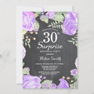 Invitation Botanique Violet Floral Surprise 30e anniversaire