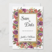 Invitation Botanique violet orange rose floral Enregistrer la (Devant)