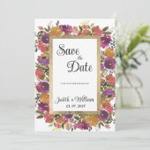 Invitation Botanique violet orange rose floral Enregistrer la (Debout devant)
