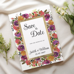 Invitation Botanique violet orange rose floral Enregistrer la