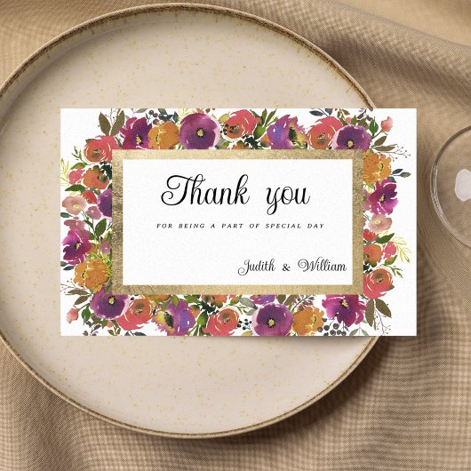 Invitation Botanique violet orange rose Merci floral
