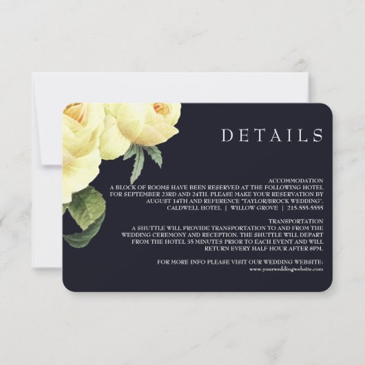 Invitation Botanique | Yellow Blue Vintage détails de mariage (Devant)