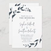 Invitation Botaniques à charbon tendance QR Code Mariage (Devant / Derrière)