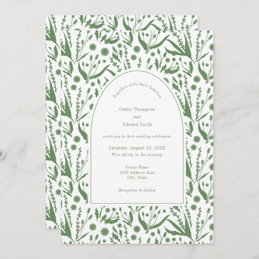 Invitation Botaniques classiques élégants en Mariage vert Sag (Devant / Derrière)