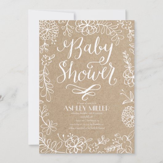 Invitation Botaniques dessinées à la main Rustique Kraft | BA (Devant)