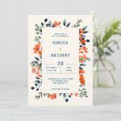 Invitation Botaniques en fleurs Orange Floral Bleu Vert (Debout devant)