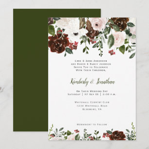 Invitation Botaniques florales rouge indien blanc vert forêt