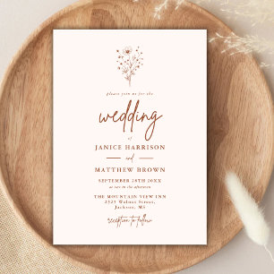 Invitation Botaniques Mariage Couleur Orange Brûlée Rustique
