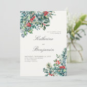 Invitation Botaniques officielles d'hiver Berry rouge Mariage (Debout devant)