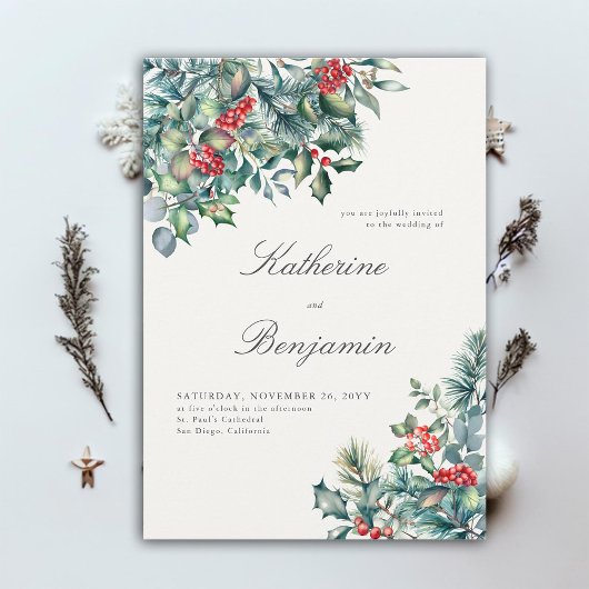Invitation Botaniques officielles d'hiver Berry rouge Mariage