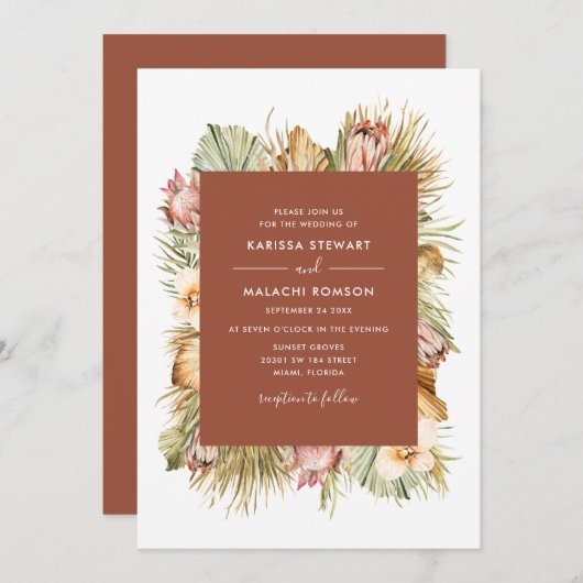 Invitation Botaniques séchés Boho Palms Mariage d'aquarelle (Devant / Derrière)