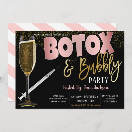 Invitation Botox et Bubbly Party (Devant / Derrière)