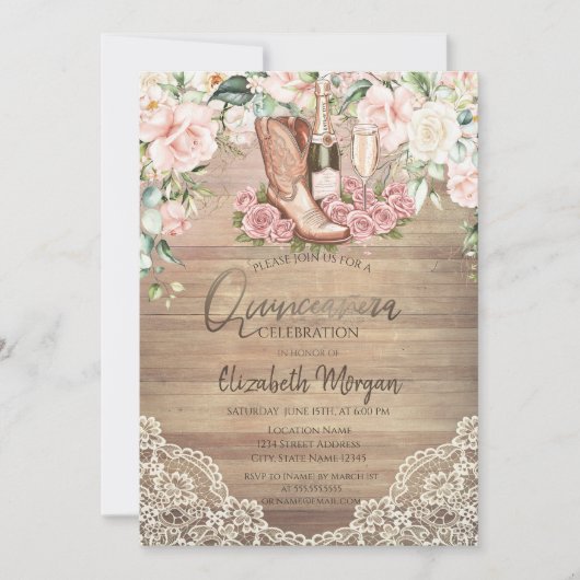 Invitation Botte à vin rose dentelle Quinceanera (Devant)