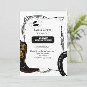 Invitation Botte blanche et noire Casquette bottes Bacheloret (Debout devant)