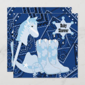 Invitation Botte Cowboy Bleu Noir Baby shower (Devant / Derrière)
