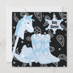 Invitation Botte Cowboy Bleu Noir Baby shower