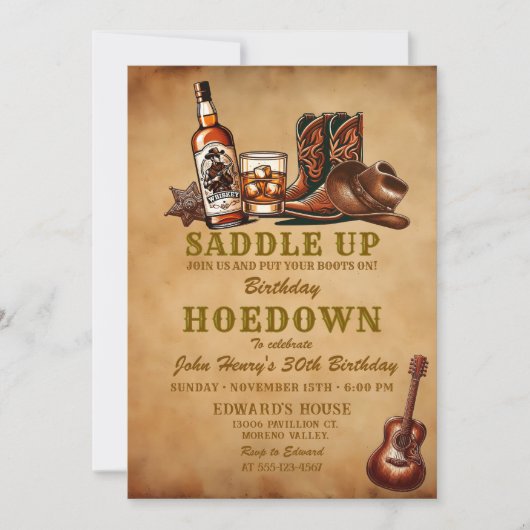 Invitation Botte de bière vintage Cowboy Adulte Anniversaire (Devant)