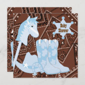 Invitation Botte de cowboy bleu Brown Baby shower (Devant / Derrière)