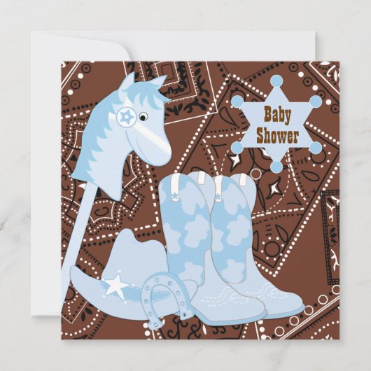 Invitation Botte de cowboy bleu Brown Baby shower (Devant)