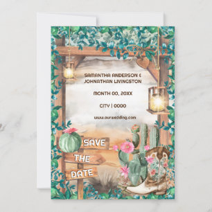 Invitation Botte de cowboy cactus occidental aquarelle lumièr