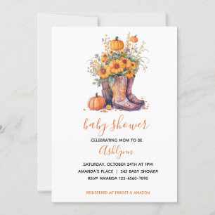 Invitation Botte de cowboy Citrouille Floral Baby shower d'au