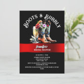 Invitation Botte de cowboy occidentale noir rouge bulle chic (Debout devant)