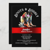 Invitation Botte de cowboy occidentale noir rouge bulle chic (Devant / Derrière)