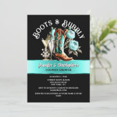 Invitation Botte de cowboy occidentale noir turquoise bulle c (Debout devant)