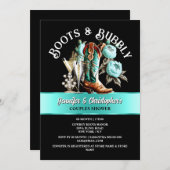 Invitation Botte de cowboy occidentale noir turquoise bulle c (Devant / Derrière)