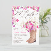 Invitation Botte de cowboy rustique baby shower à fleurs rose (Debout devant)