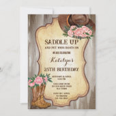 Invitation Botte de cowboy rustique et pivoines casquettes aq (Devant)