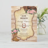 Invitation Botte de cowboy rustique sentie casquette pivoines (Debout devant)