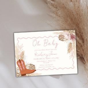 Invitation Botte de cowgirl rose Boho Pampas Baby shower en h
