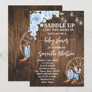 Invitation Botte du Baby shower bleu occidental