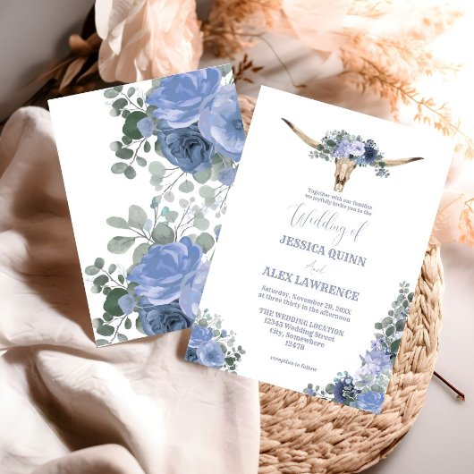 Invitation Botte Florale Bleu Boot Bow Mariage occidental