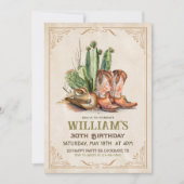 Invitation Botte occidentale vintage Cowboy Casquette et Cact (Devant)