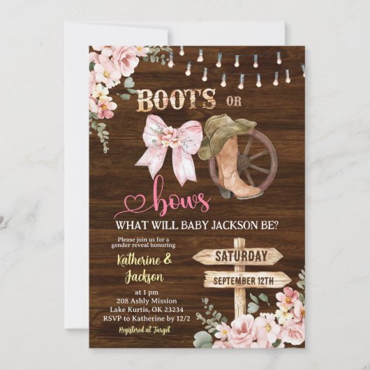 Invitation Botte ou vaches florales en bois rustique Révélati (Devant)