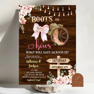 Invitation Botte ou vaches florales en bois rustique Révélati