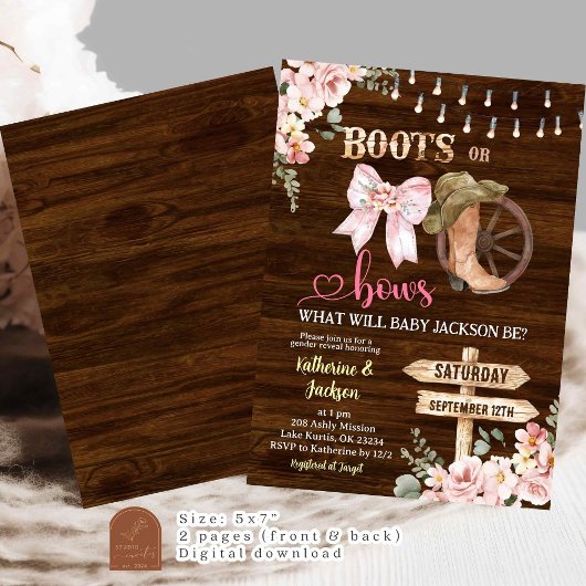 Invitation Botte ou vaches florales en bois rustique Révélati