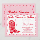 Invitation Botte rouge rétro Brunch Fête des mariées Bubbly (Devant / Derrière)