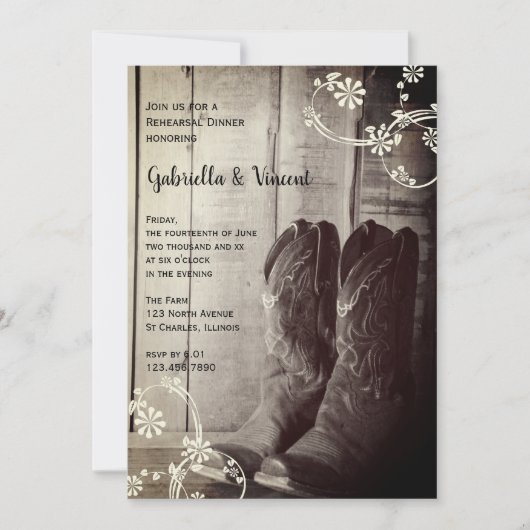 Invitation Botte Rustique Cowboy Dîner De Répétition Occident (Devant)