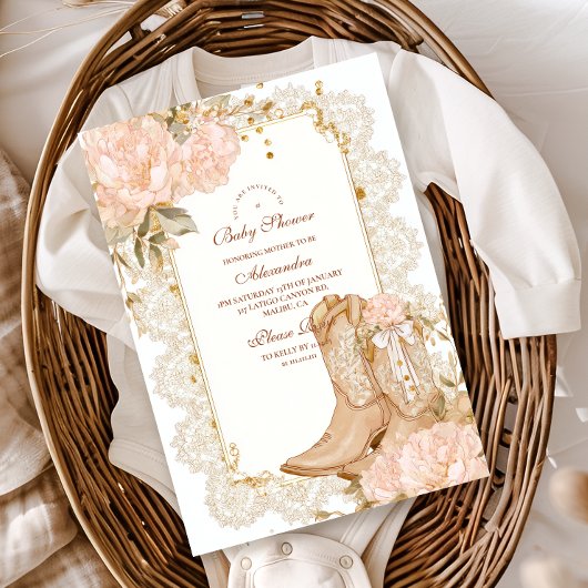 Invitation Botte Rustique Cowgirl Baby shower Floral