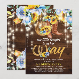 Invitation Botte Rustique Cowgirl Baby shower Floral